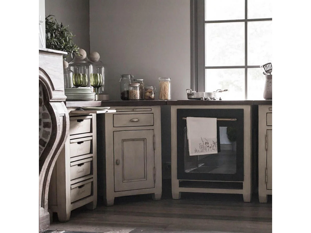 Meuble de cuisine bas 4 bacs Bois Beige - Brocante Interior's