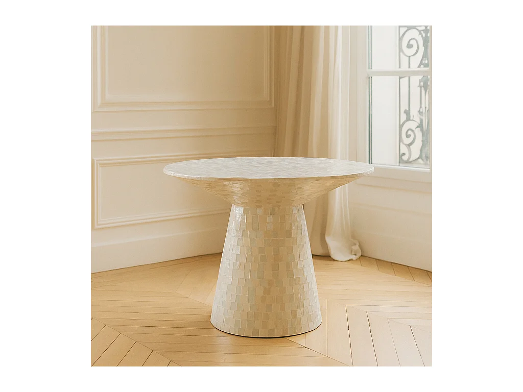 Now's Home - Table Basse Ronde En Coquille De  Capiz Verte 58x58x40cm Zina