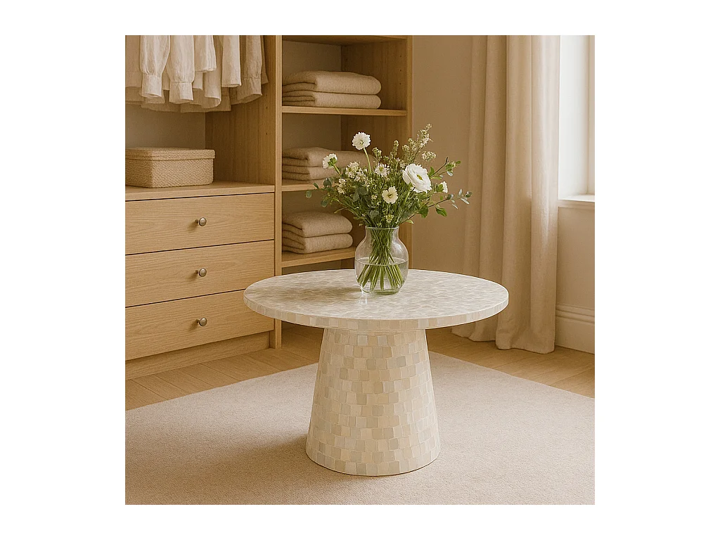 Now's Home - Table Basse Ronde En Coquille De  Capiz Verte 58x58x40cm Zina