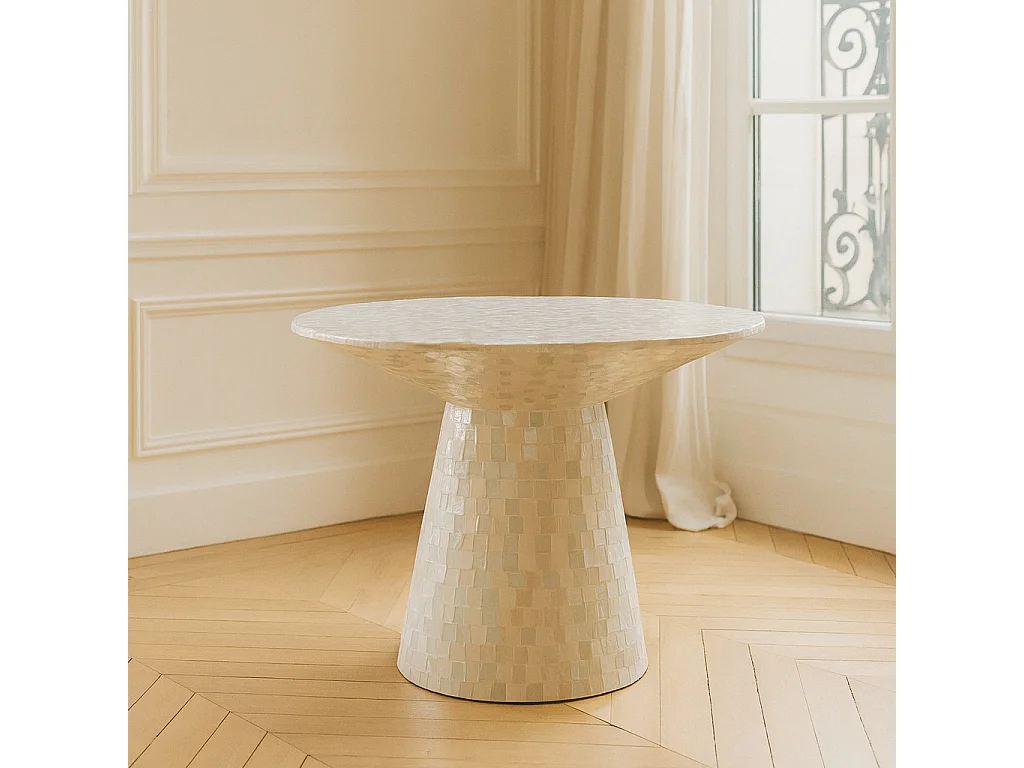 Now's Home - Table Basse Ronde En Coquille De  Capiz Verte 58x58x40cm Zina
