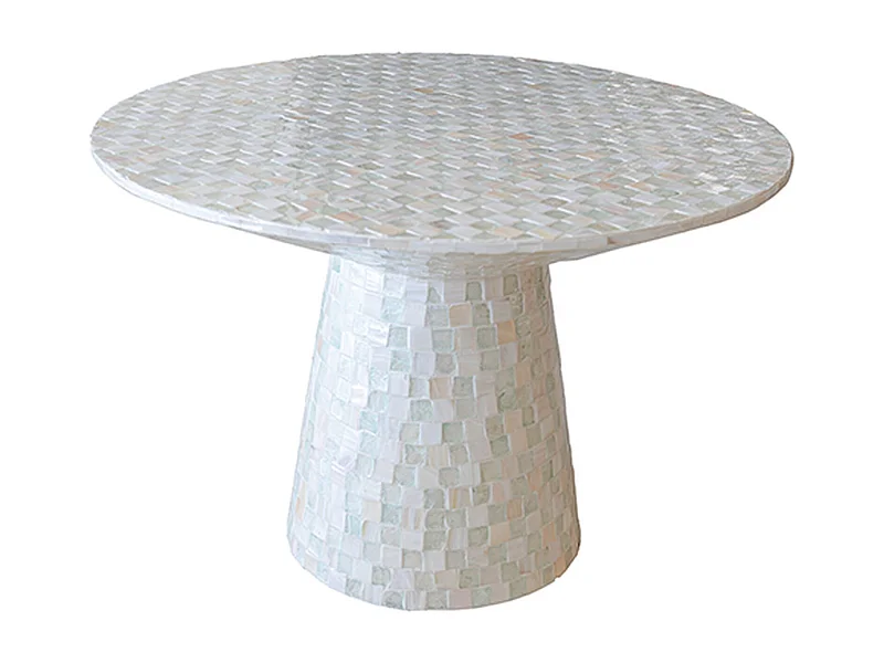 Now's Home - Table Basse Ronde En Coquille De  Capiz Verte 58x58x40cm Zina