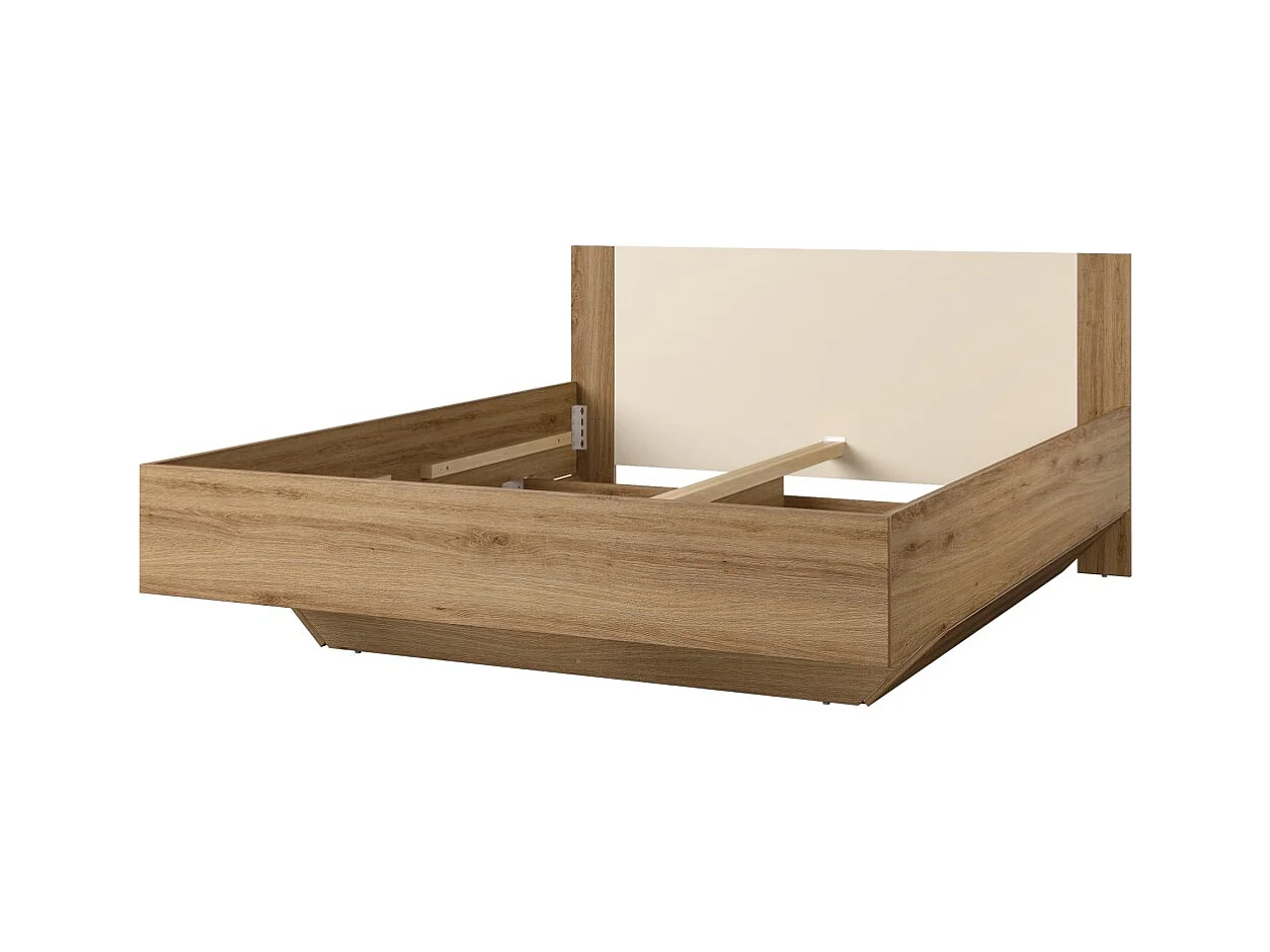 Cama VERTIGO – 160x200 cm – Carvalho selvagem e bege areia – Sem estrado – Pé de cama design