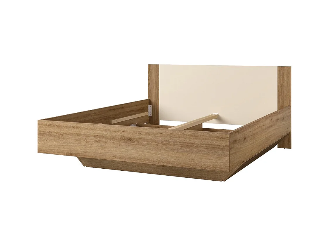 Cama VERTIGO – 160x200 cm – Carvalho selvagem e bege areia – Sem estrado – Pé de cama design