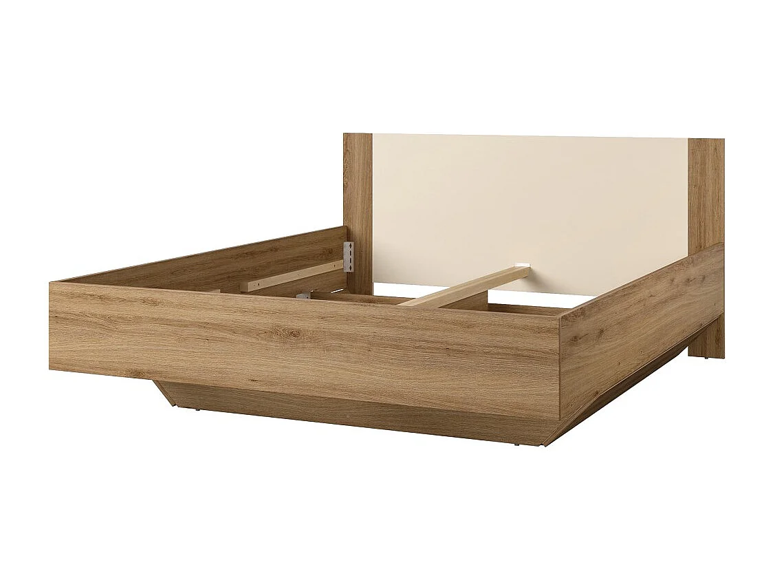 Cama VERTIGO – 160x200 cm – Carvalho selvagem e bege areia – Sem estrado – Pé de cama design