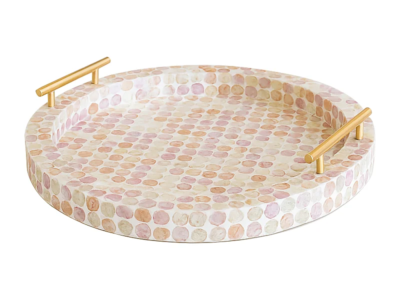 Now's Home - Plateau Rond Av Poignee Doree Coquille De Capiz Rose 47x47x7cm Elora