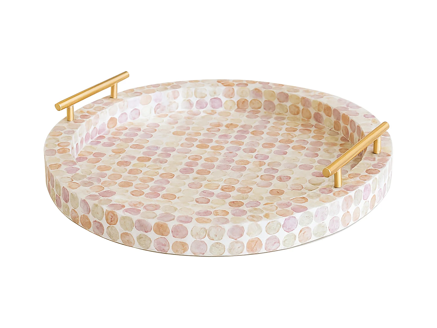 Now's Home - Plateau Rond Av Poignee Doree Coquille De Capiz Rose 47x47x7cm Elora