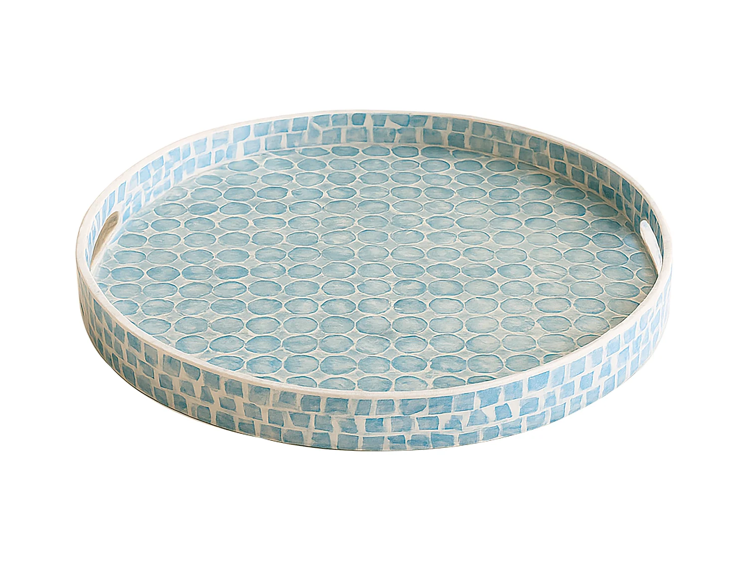 Now's Home - Plateau Rond Av Poignee Coquille De Nacre Bleu 45x45x6cm Solna