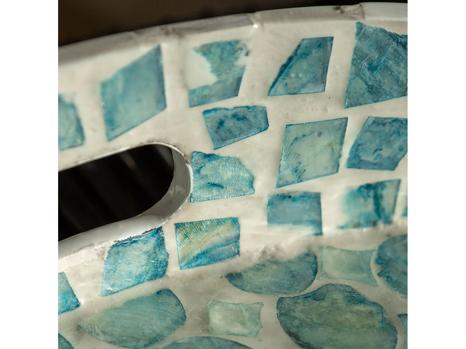 Now's Home - Plateau Rond Av Poignée Coquille De Nacre Bleu 45x45x6cm Solna