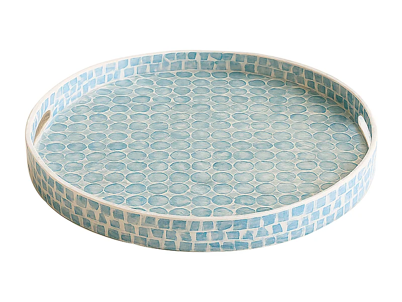Now's Home - Plateau Rond Av Poignee Coquille De Nacre Bleu 45x45x6cm Solna