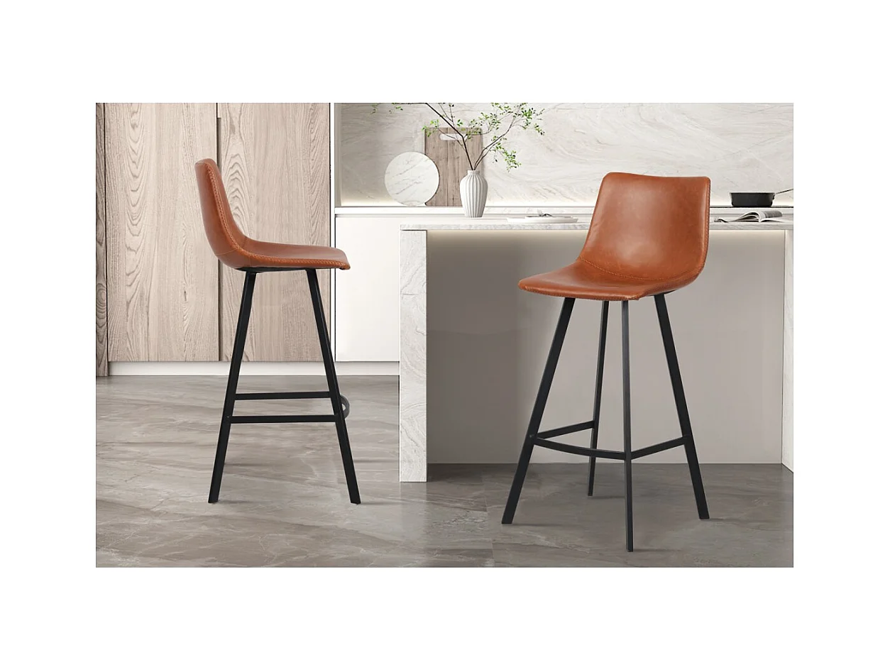 Conjunto de 2 banquetas de bar OZON – Cor Cognac – Assento em PU – Conforto moderno e estilo elegante