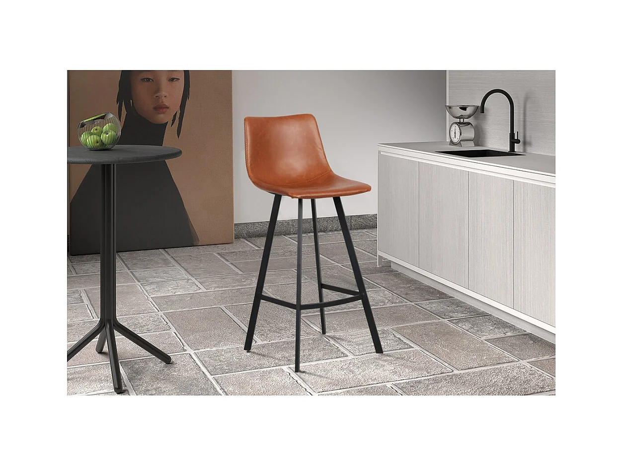 Conjunto de 2 banquetas de bar OZON – Cor Cognac – Assento em PU – Conforto moderno e estilo elegante