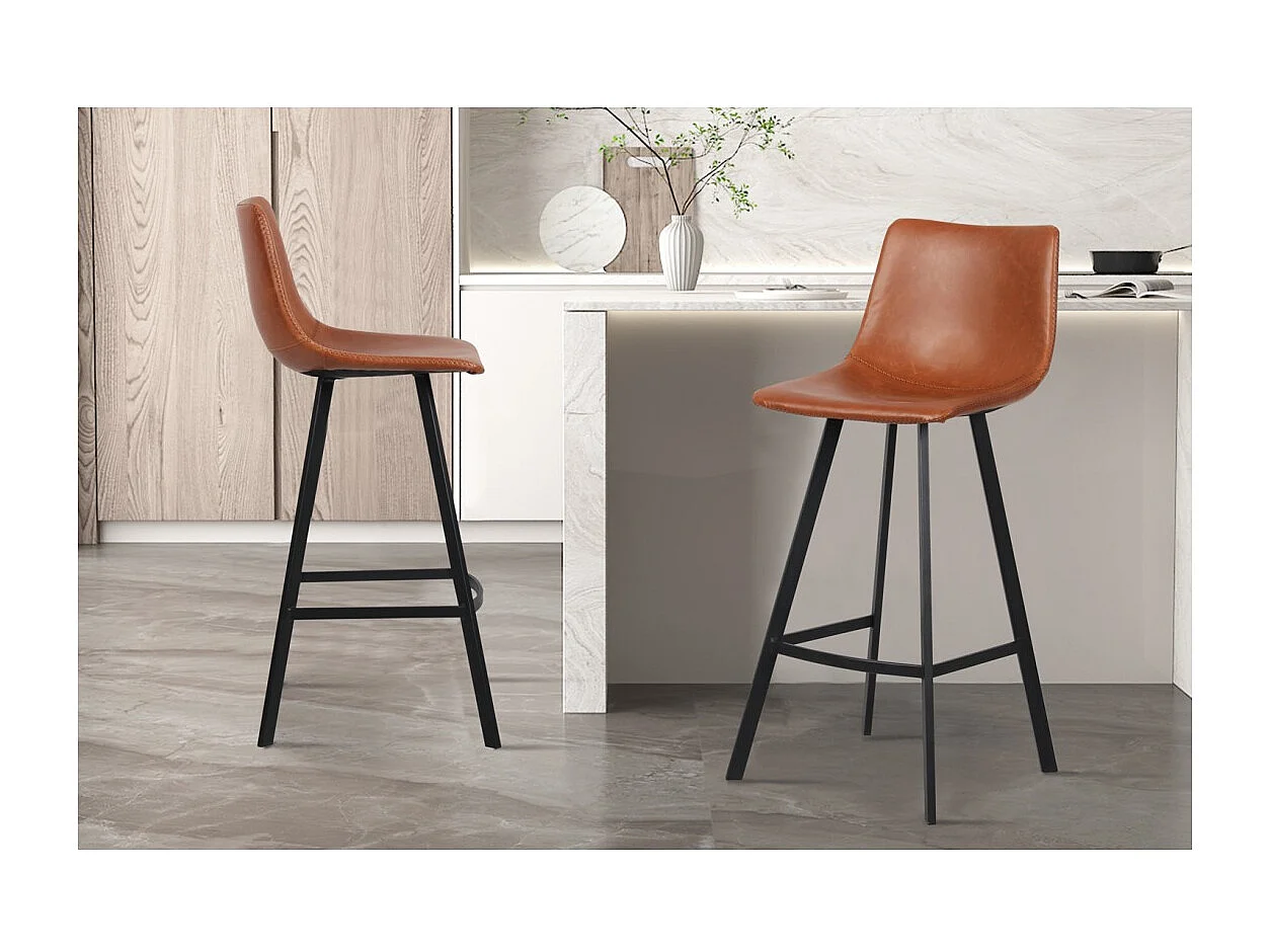 Conjunto de 2 banquetas de bar OZON – Cor Cognac – Assento em PU – Conforto moderno e estilo elegante