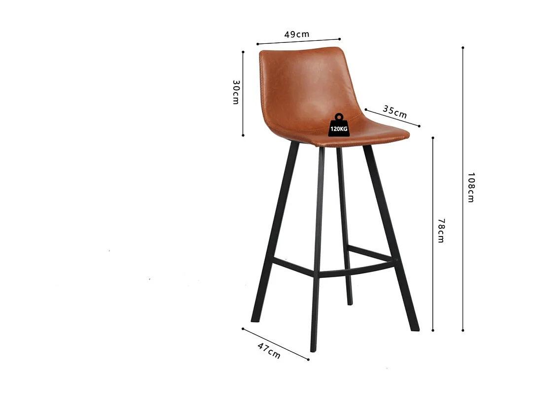 Conjunto de 2 banquetas de bar OZON – Cor Cognac – Assento em PU – Conforto moderno e estilo elegante