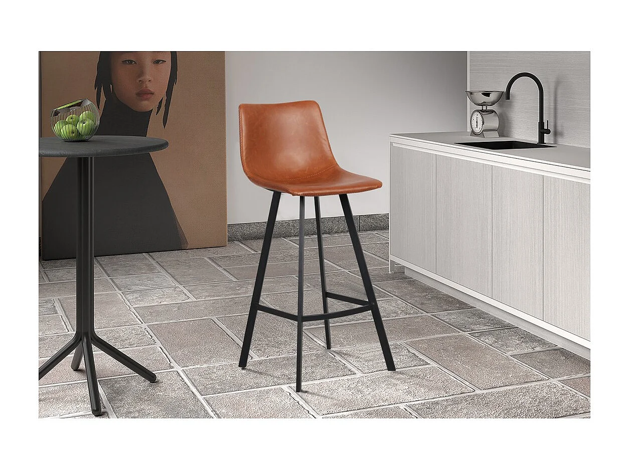 Conjunto de 2 banquetas de bar OZON – Cor Cognac – Assento em PU – Conforto moderno e estilo elegante