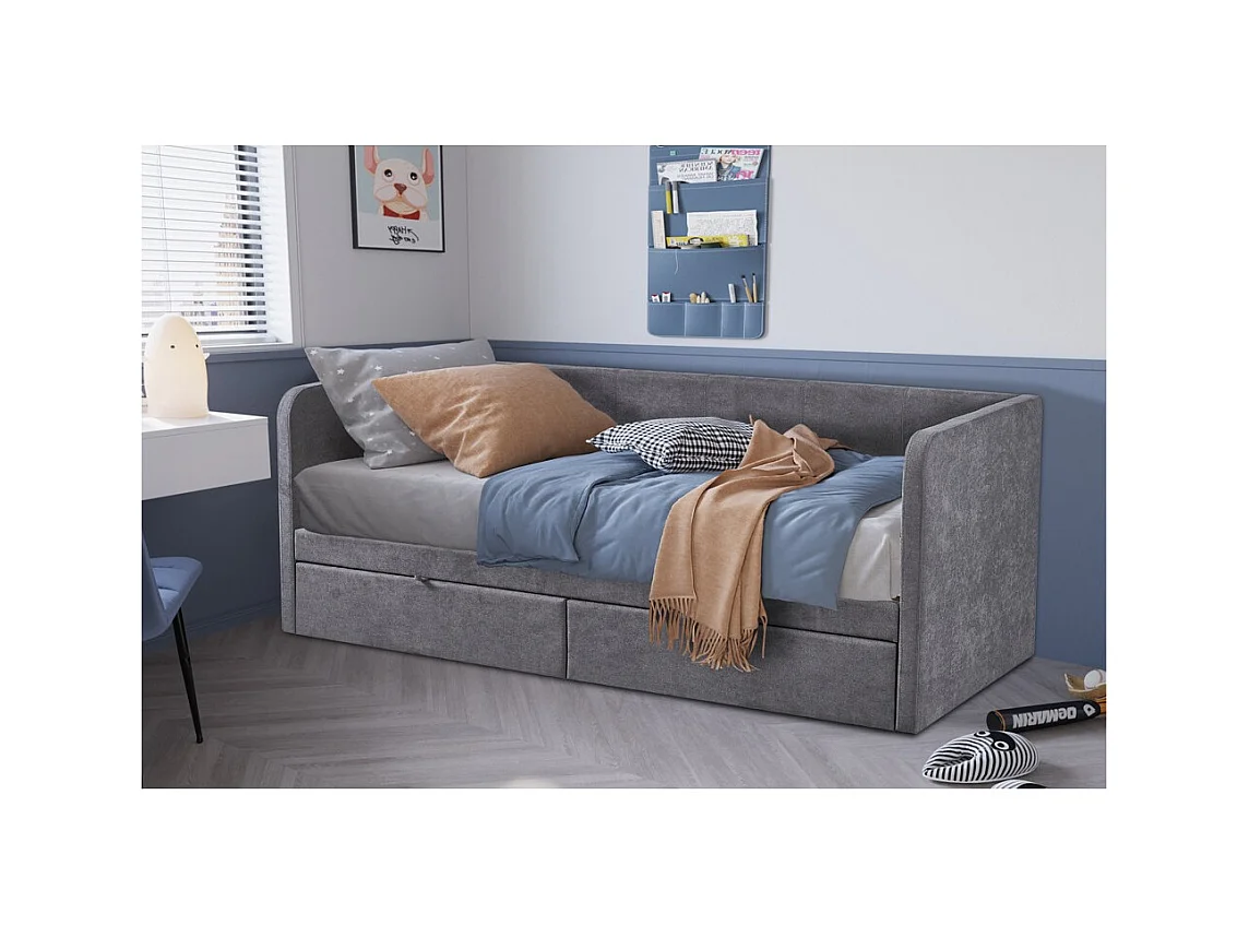 Cama PARMA 90x200 cm – Tela gris – Somier incluido – Diseño moderno y estructura robusta