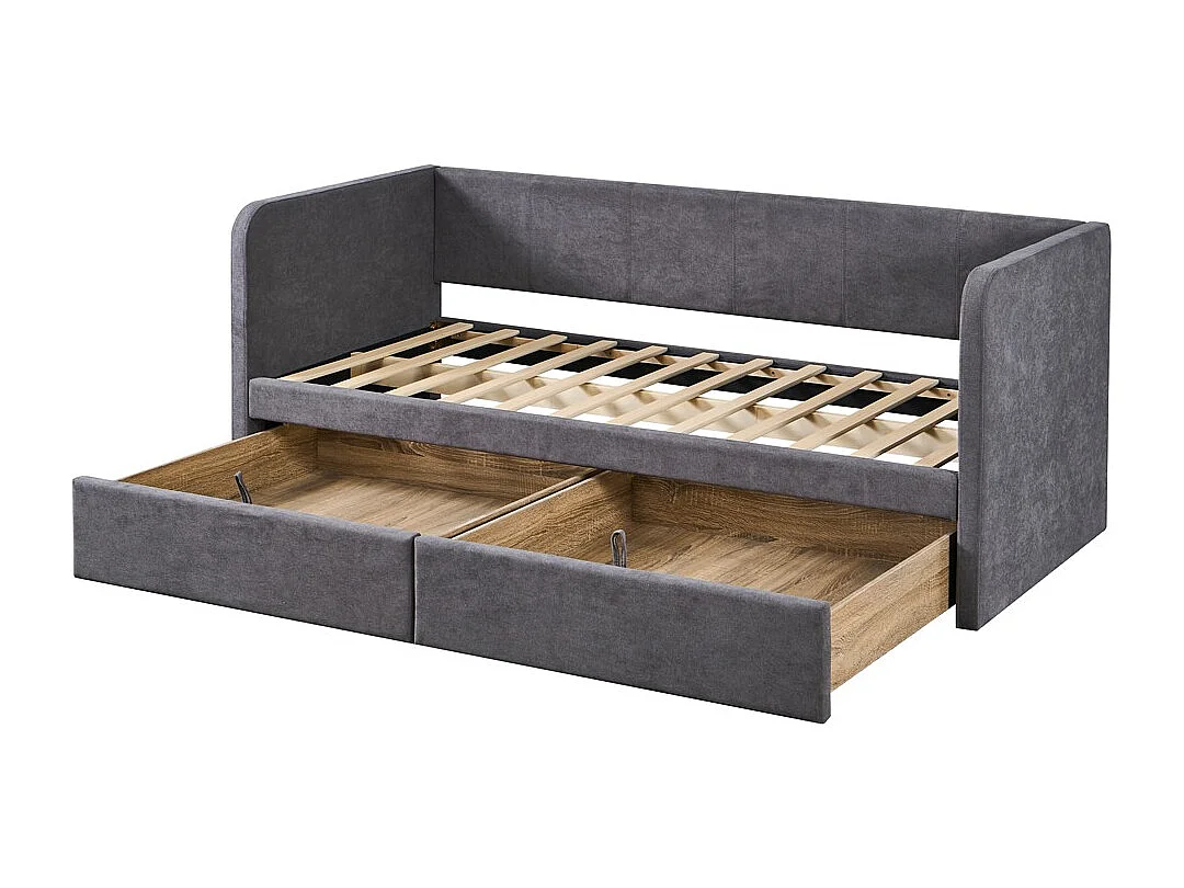 Lit PARME 90x200 cm – Stoff grau – Lattenrost inklusive – Modernes Design und robuste Struktur