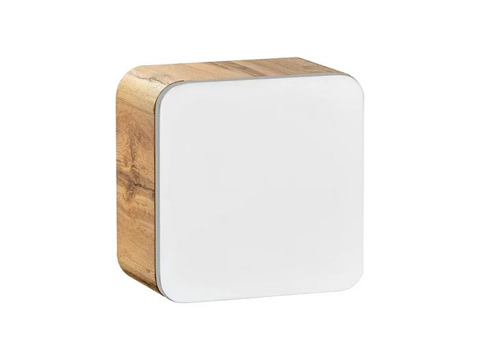 Meuble salle de bain ERBANO – Chêne clair et blanc brillant – 35x35 cm – 1 porte – À suspendre