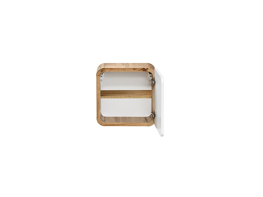 Meuble salle de bain ERBANO – Chêne clair et blanc brillant – 35x35 cm – 1 porte – À suspendre