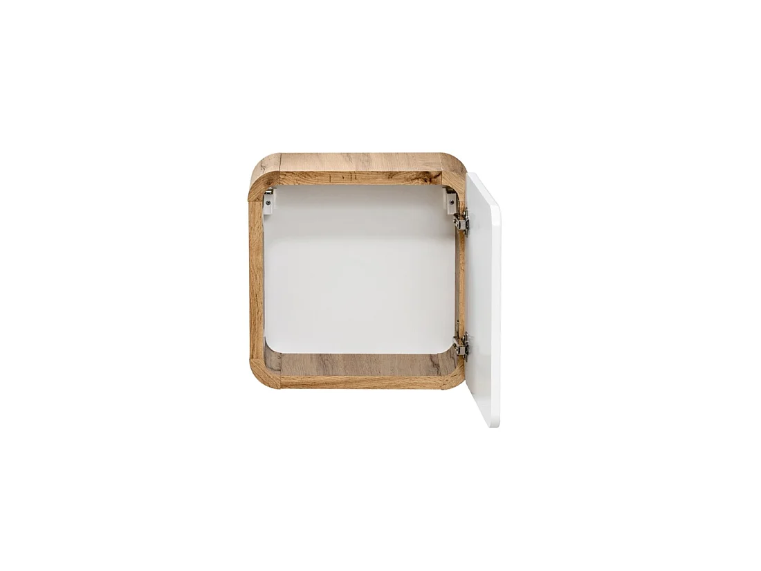 Meuble salle de bain ERBANO – Chêne clair et blanc brillant – 35x35 cm – 1 porte – À suspendre