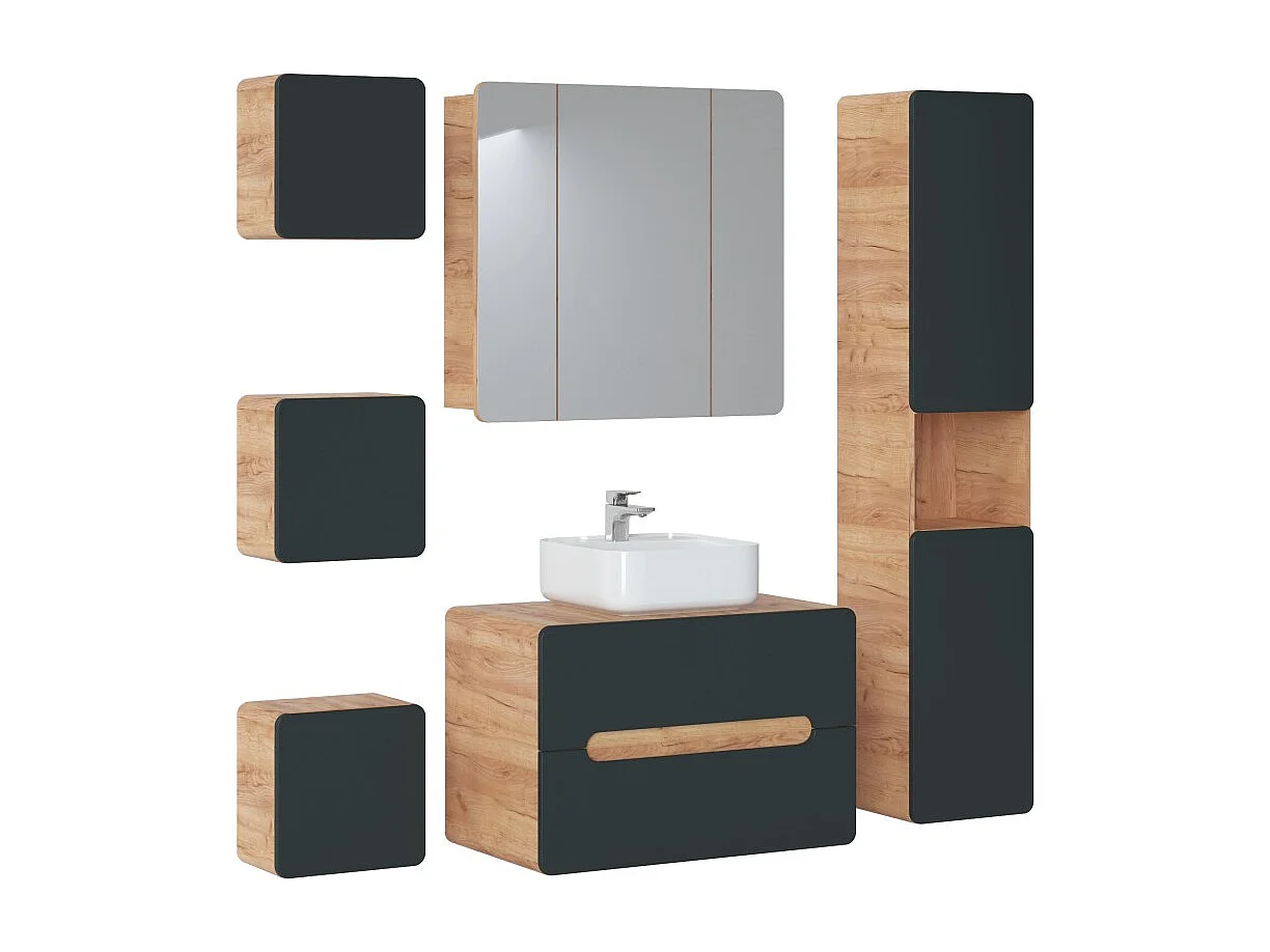 Meuble de rangement salle de bain ERBANO – 1 porte – 35x35 cm – Chêne clair et gris anthracite