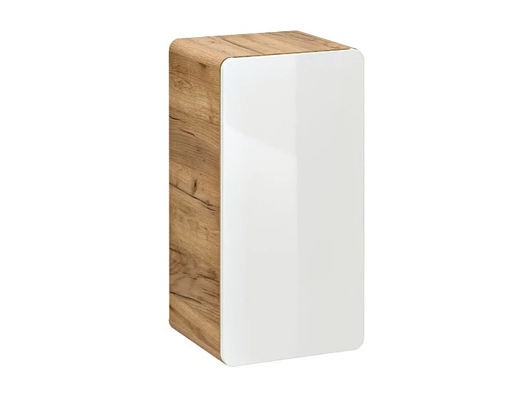Mueble de baño ERBANO – Roble claro y blanco brillante – 35x68 cm – 1 puerta – Para colgar