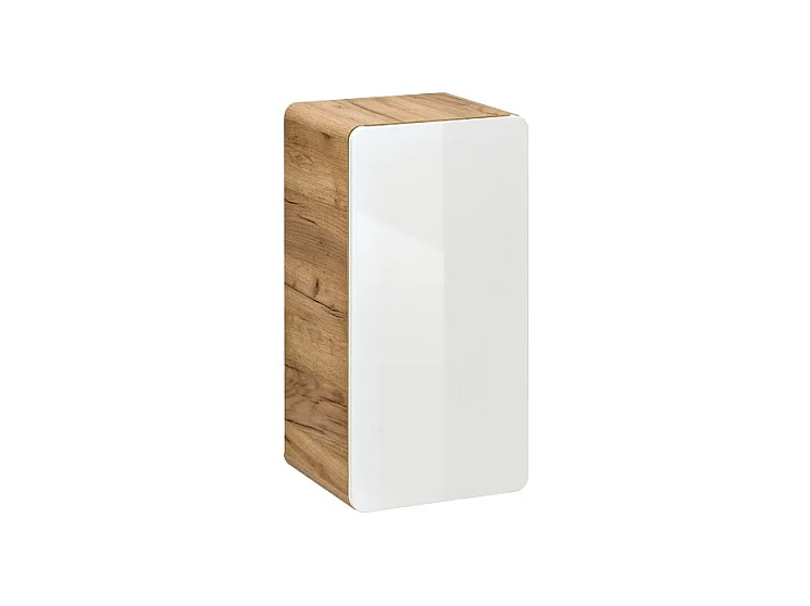 Meuble salle de bain ERBANO – Chêne clair et blanc brillant – 35x68 cm – 1 porte – À suspendre