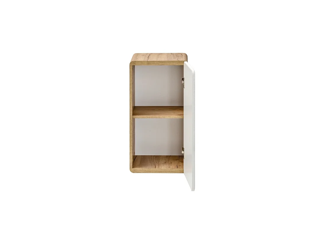 Meuble salle de bain ERBANO – Chêne clair et blanc brillant – 35x68 cm – 1 porte – À suspendre