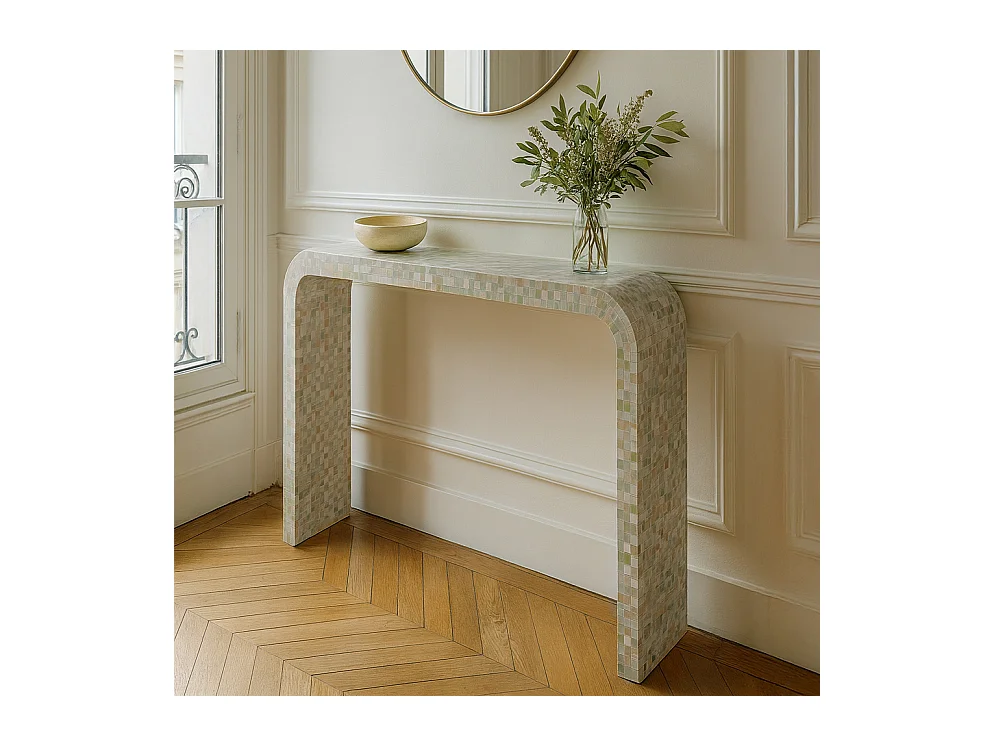 Now's Home - Console En Coquille De Capiz Verte Fait Main 115x30x76cm Zina