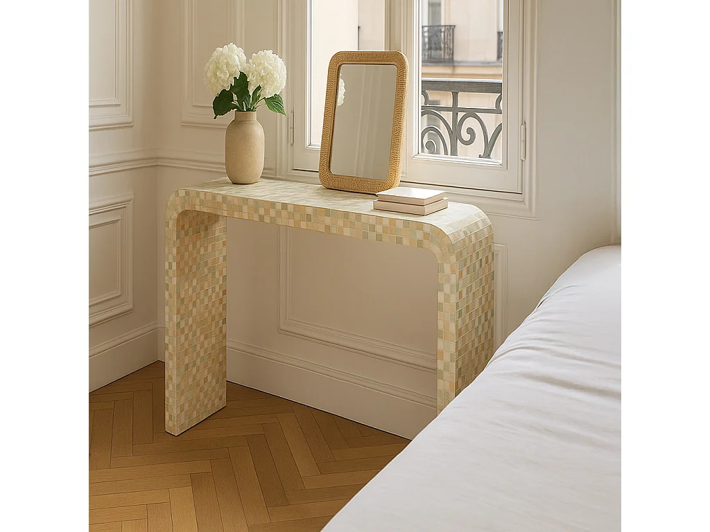 Now's Home - Console En Coquille De Capiz Verte Fait Main 115x30x76cm Zina