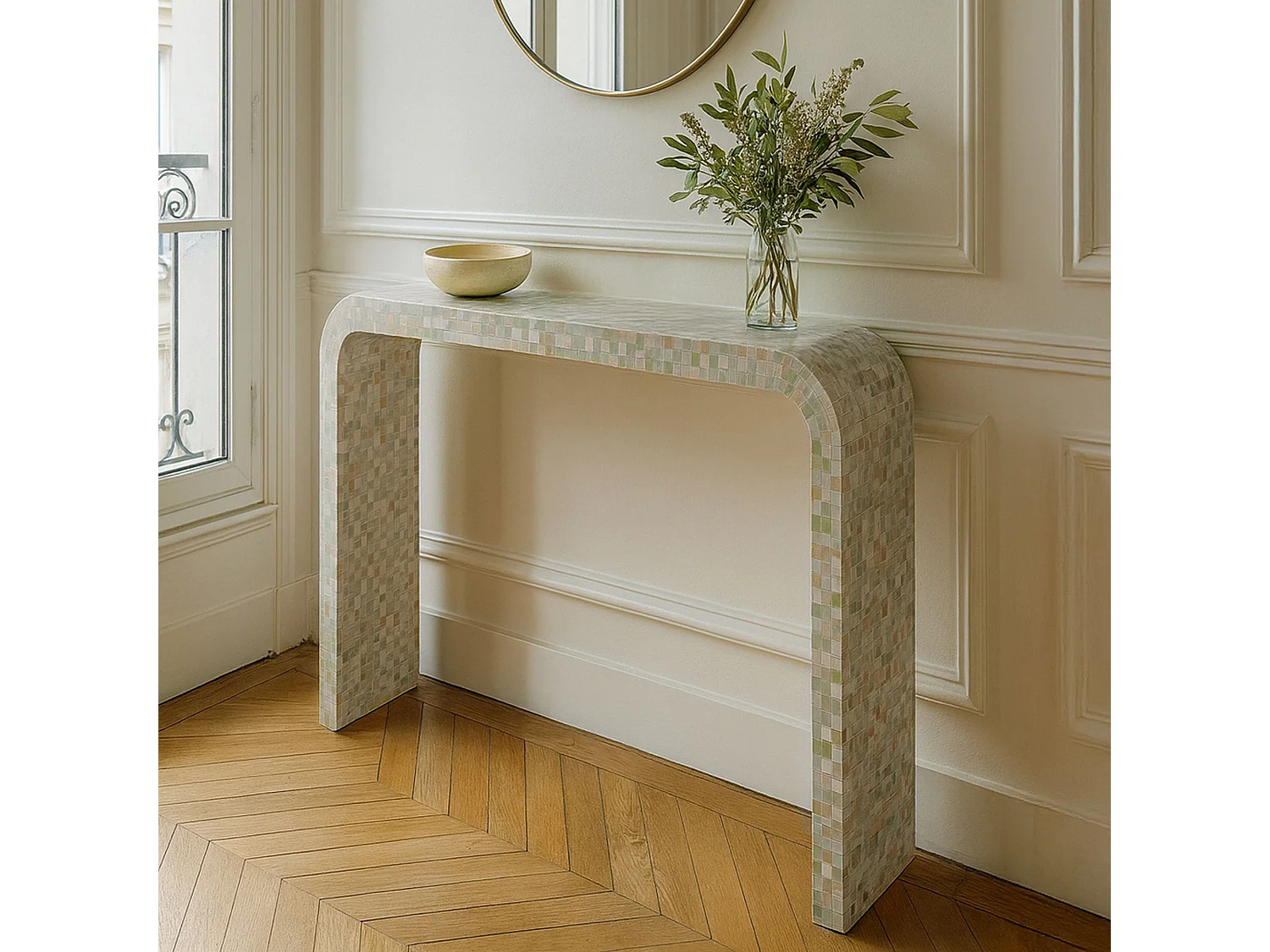 Now's Home - Console En Coquille De Capiz Verte Fait Main 115x30x76cm Zina