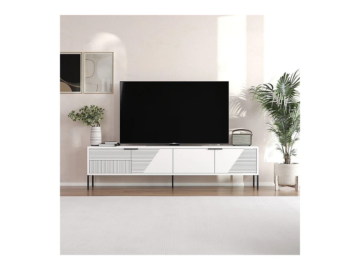 Mobile TV su piedi con 2 porte ribaltabili striate L180 cm - DORE