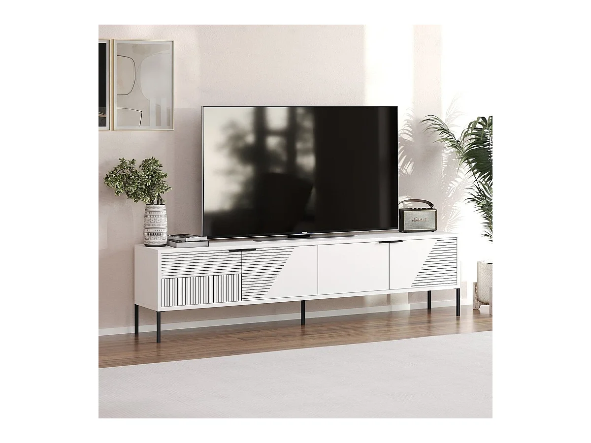 Mobile TV su piedi con 2 porte ribaltabili striate L180 cm - DORE