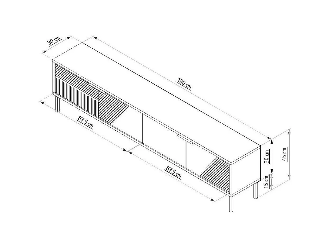 Mobile TV su piedi con 2 porte ribaltabili striate L180 cm - DORE
