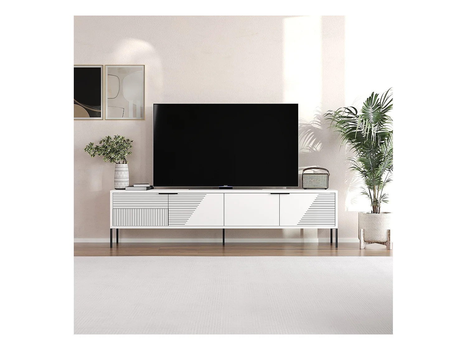 Mobile TV su piedi con 2 porte ribaltabili striate L180 cm - DORE