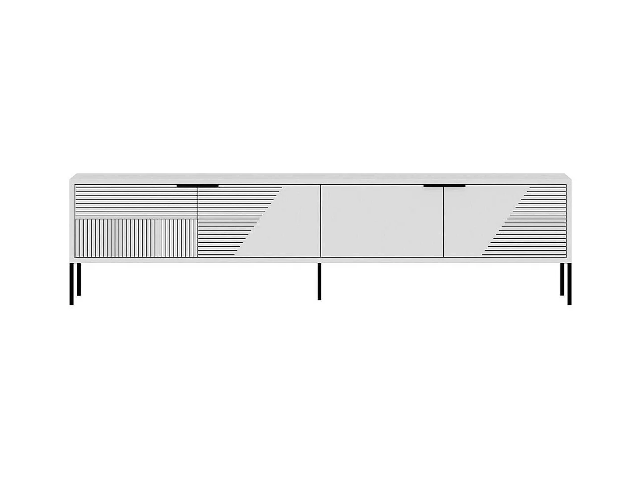 Meuble TV sur pieds 2 portes rabattables striées L180 cm - DORE