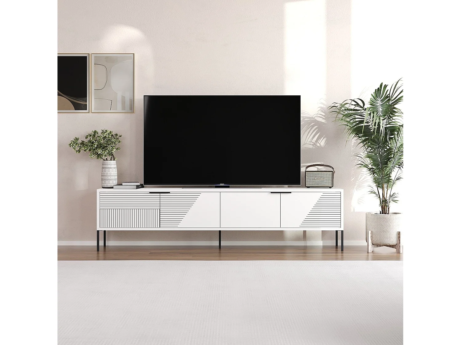 Stojak pod TV – 180 cm – Biały – MDF
