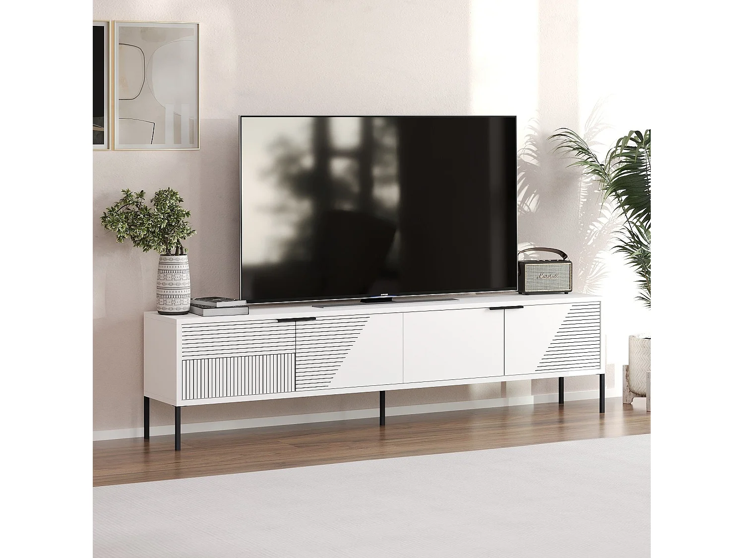 Stojak pod TV – 180 cm – Biały – MDF