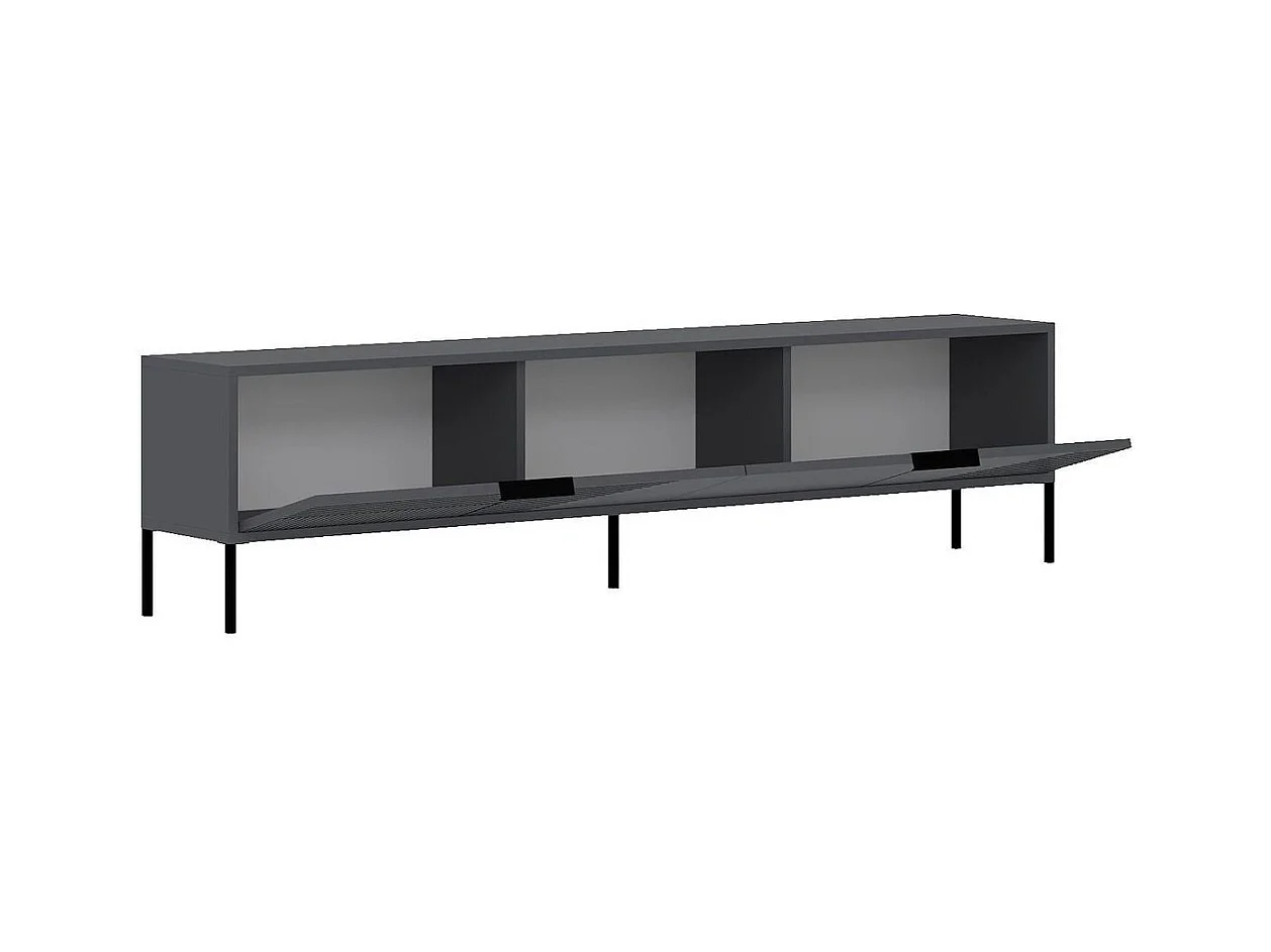 Mueble de TV con patas, 2 puertas abatibles estriadas, L180 cm - DORE