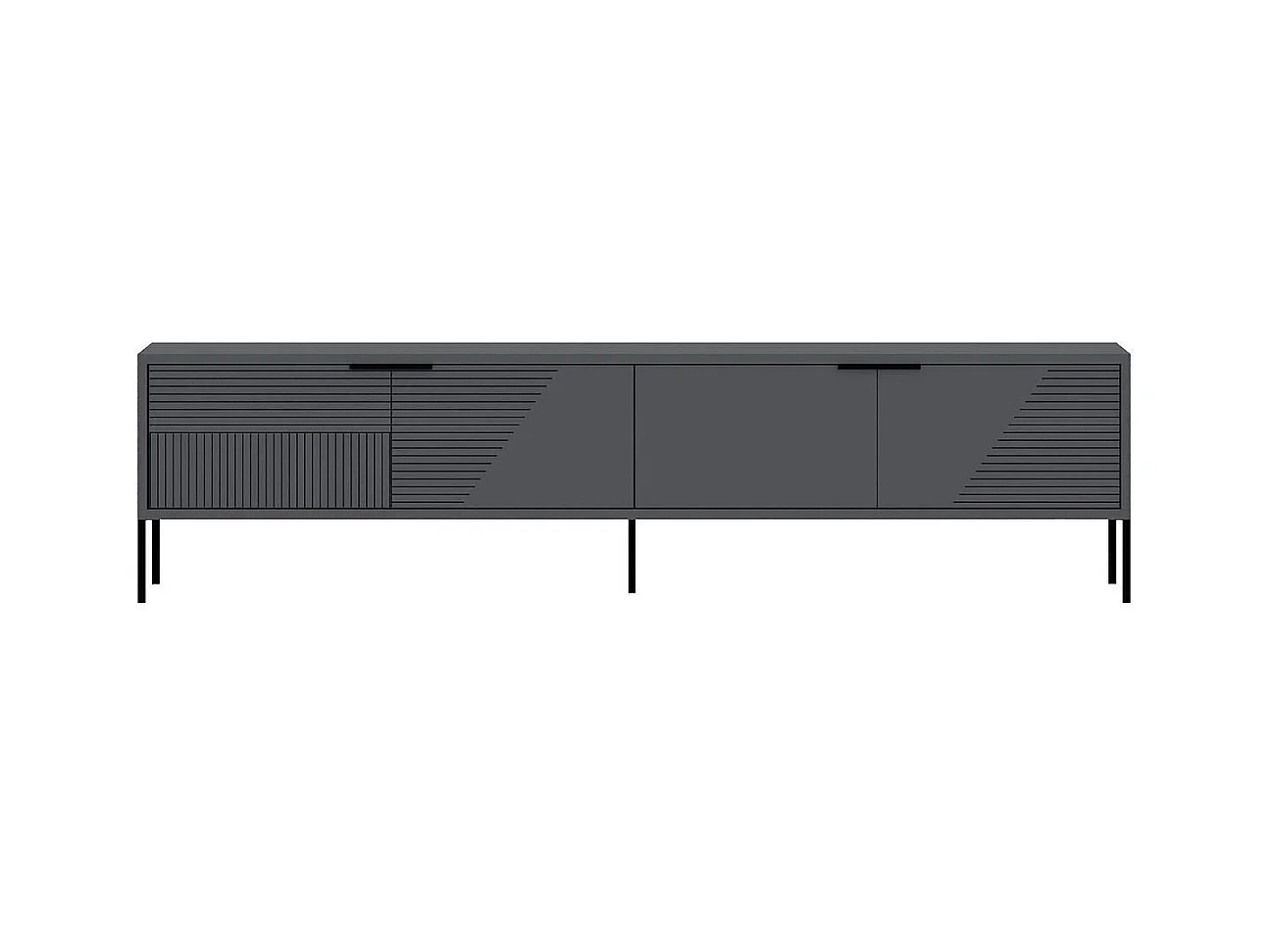 Meuble TV sur pieds 2 portes rabattables striées L180 cm - DORE