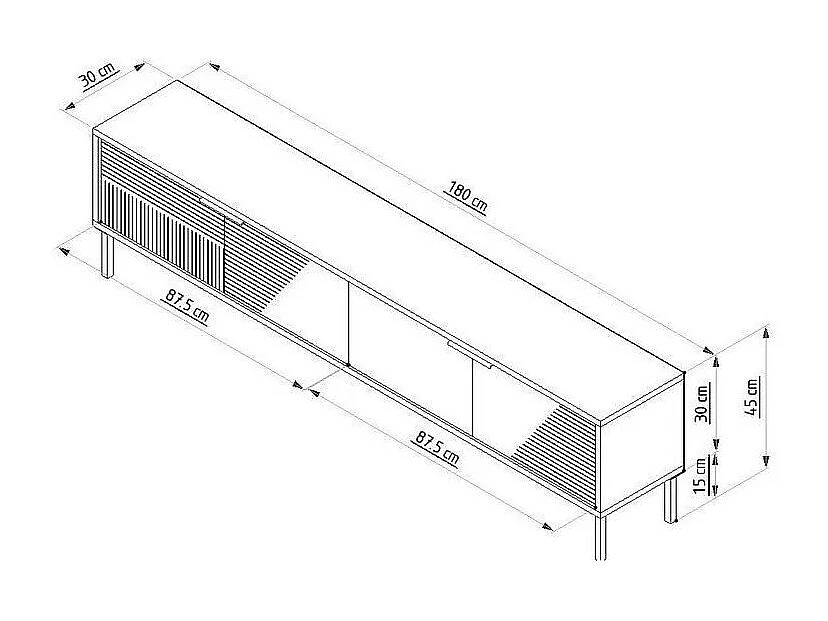 Meuble TV sur pieds 2 portes rabattables striées L180 cm - DORE