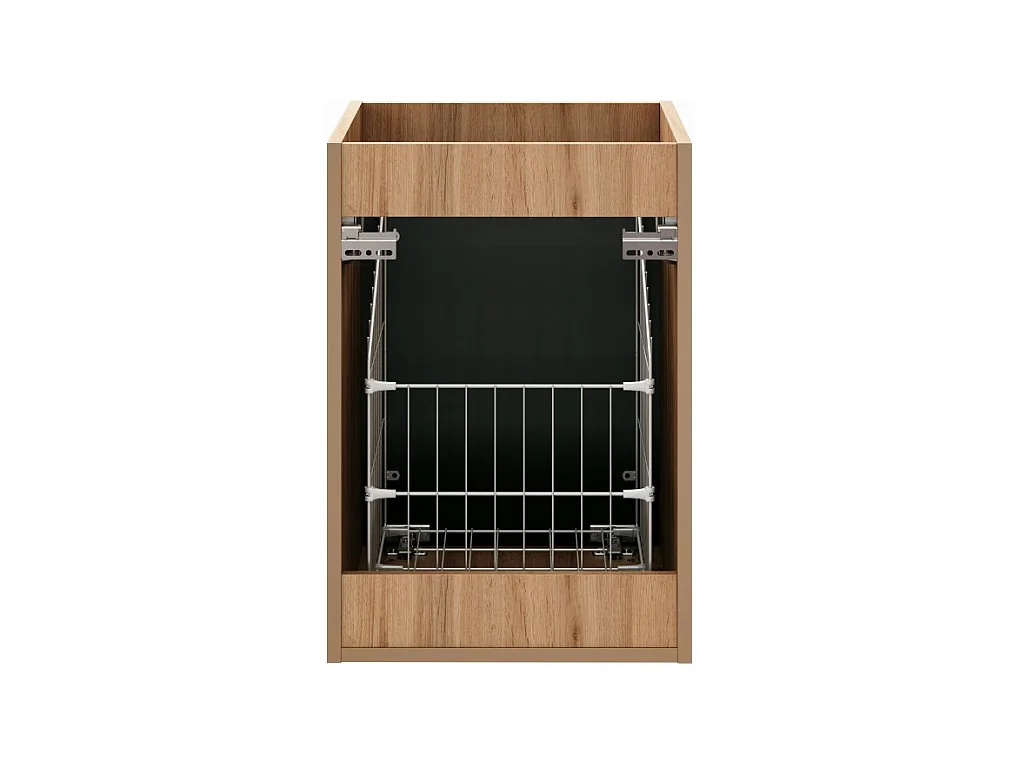 Meuble de rangement NOXERA – 40 cm – Avec panier à linge – Coloris chêne wotan – Meuble suspendu