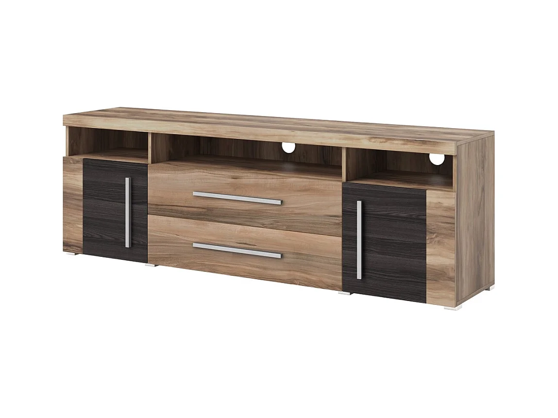 Mueble TV BRAZZA 182 cm – 2 puertas, 2 cajones – Nogal satinado y nichos visibles