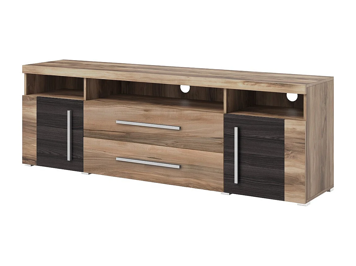Mueble TV BRAZZA 182 cm – 2 puertas, 2 cajones – Nogal satinado y nichos visibles