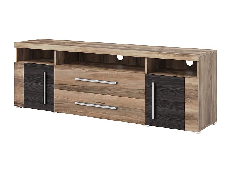 Mueble TV BRAZZA 182 cm – 2 puertas, 2 cajones – Nogal satinado y nichos visibles