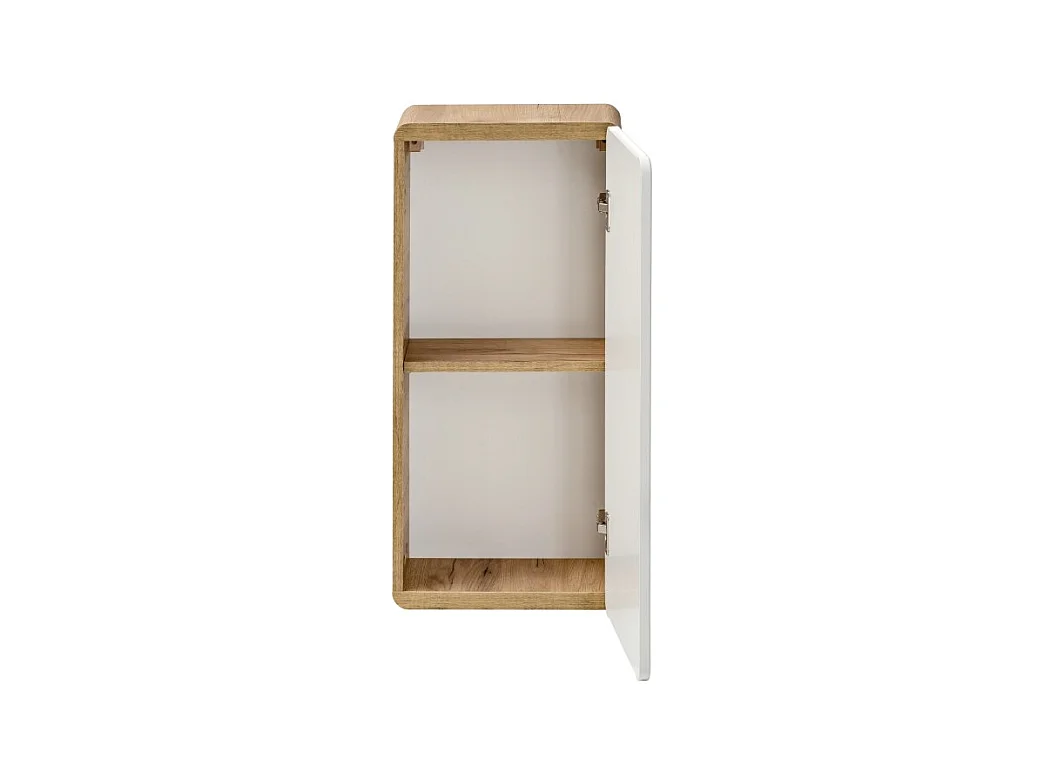 Mueble de baño ERBANO – Roble claro y blanco brillante – 35x75 cm – 1 puerta – Para colgar