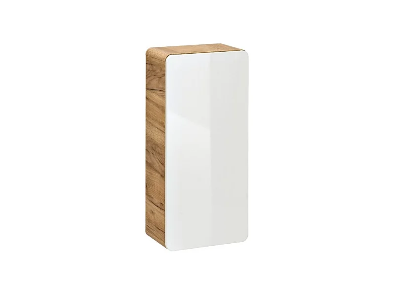 Meuble salle de bain ERBANO – Chêne clair et blanc brillant – 35x75 cm – 1 porte – À suspendre