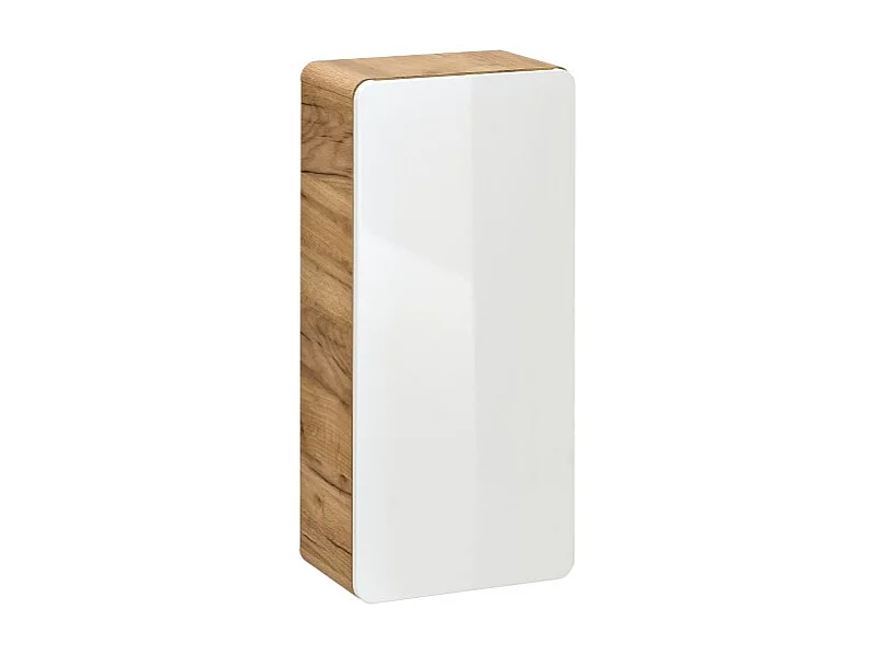 Meuble salle de bain ERBANO – Chêne clair et blanc brillant – 35x75 cm – 1 porte – À suspendre