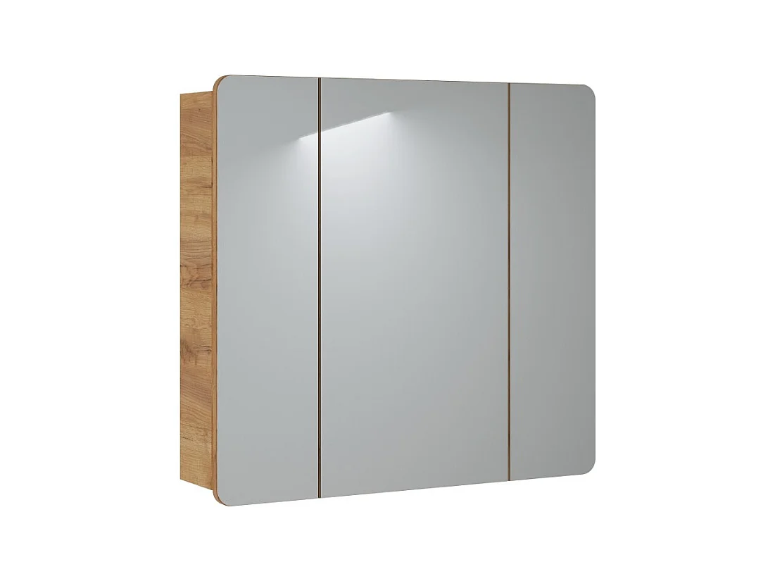 Meuble salle de bain ERBANO – Chêne clair – 80x75 cm – 3 portes avec miroirs – À suspendre