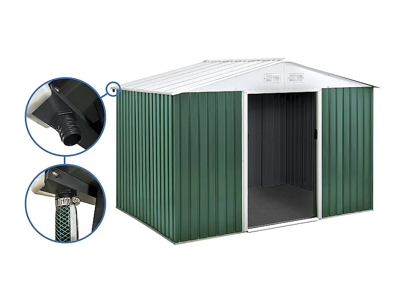 Abri de jardin métal - "Rosas " - 7,06 m² avec gouttière - Vert