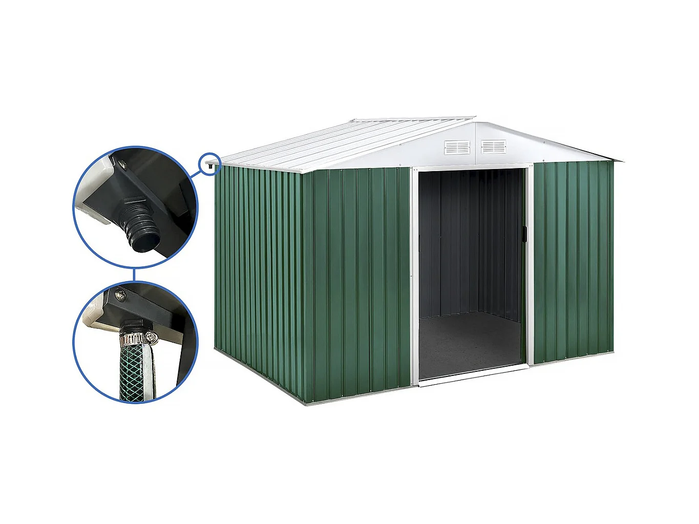 Abri de jardin métal - "Rosas " - 7,06 m² avec gouttière - Vert